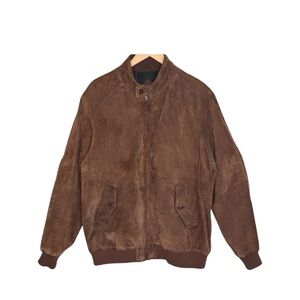 VTG Orvis Suede Leather Bomber Jacket Plaid Lined Full Zip Mens Large Brown